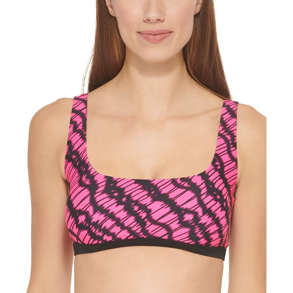 DKNY Women's Printed Square-Neck Bikini Top Neon Pink L